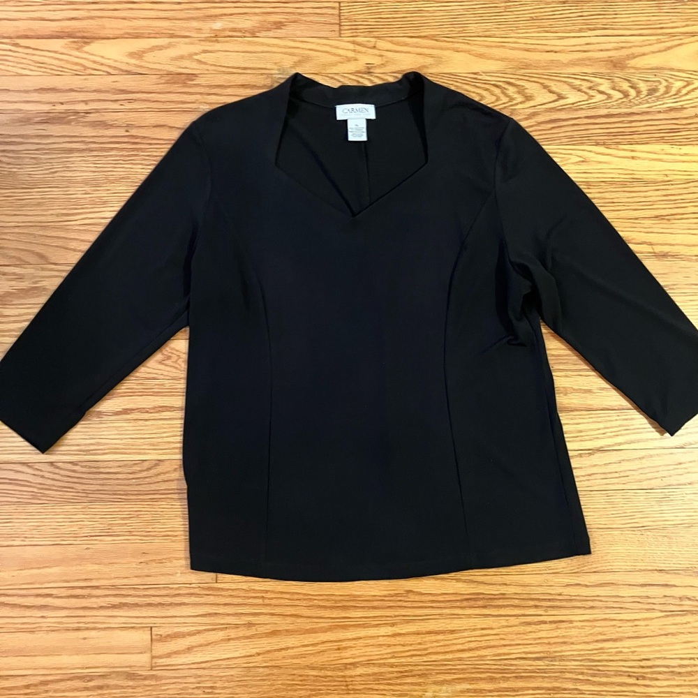 Carmen Black V-Neck 3/4 Sleeve Blouse XL